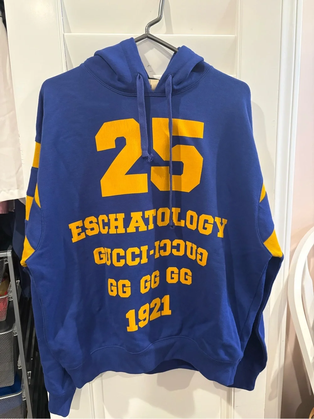 Gucci 25 Eschatology 1921 Graphic Hoodie Blue Yellow Loopback Cotton